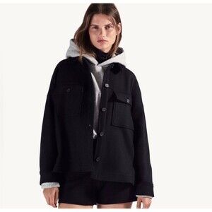 Zara Manteco Wool Shacket Sz M Black Oversized Barn Jacket City Chic Winter Coat